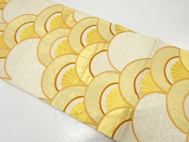 JAPANESE KIMONO / ANTIQUE FUKURO OBI / SILK / WOVEN KIKU & SEIGAIHA